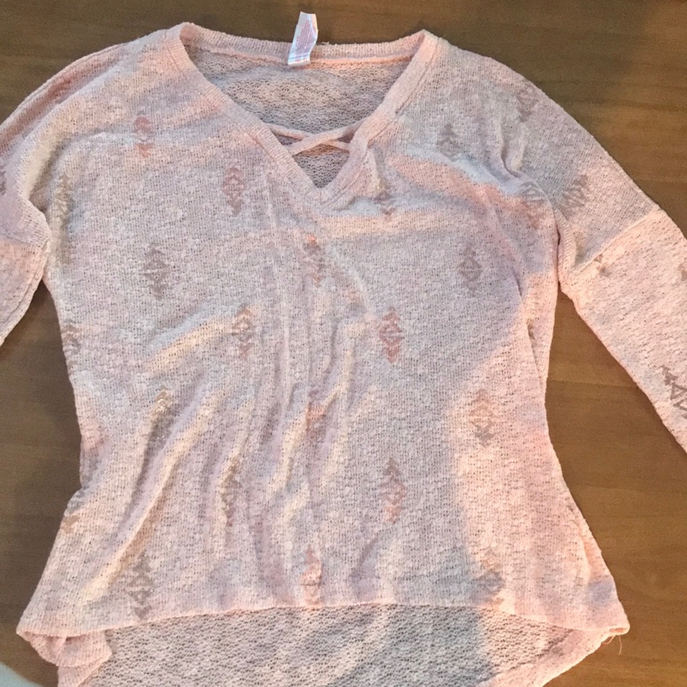 Pink decorative long sleeve cross over shirt